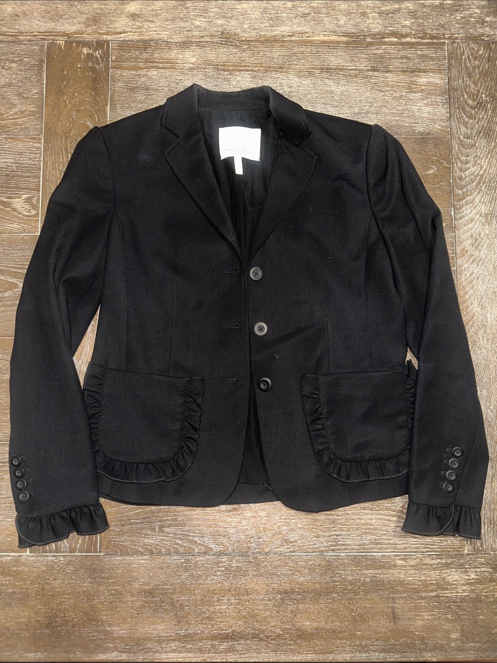 Rebecca Taylor Black Ruffle Trim Wool Blend Blazer Size 2